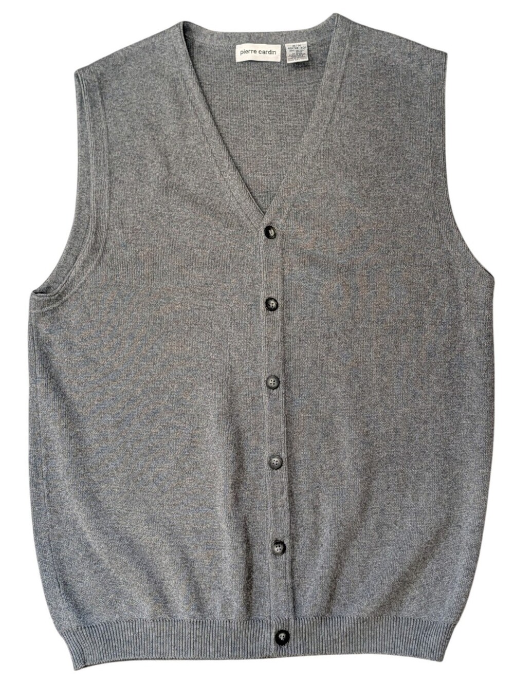 Pierre Cardin Men's Medium Grey Cotton Button Front Sweater Vest Grandpa Vintage